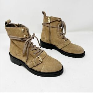 All Saints Donita Suede Brown Combat Buckle Lug Boot Size 37